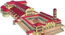 Реконструктивний малюнок базиліки Святого Петра з 1450 року (Ранньохристиянське мистецтво)