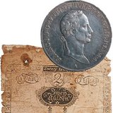 Австрійський вексель і срібна монета з портретом Франца I