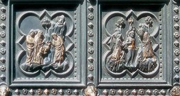Литі рельєфи південних дверей баптистерію Святого Іоанна у Флоренції (Гіберті, 1452, Відродження)