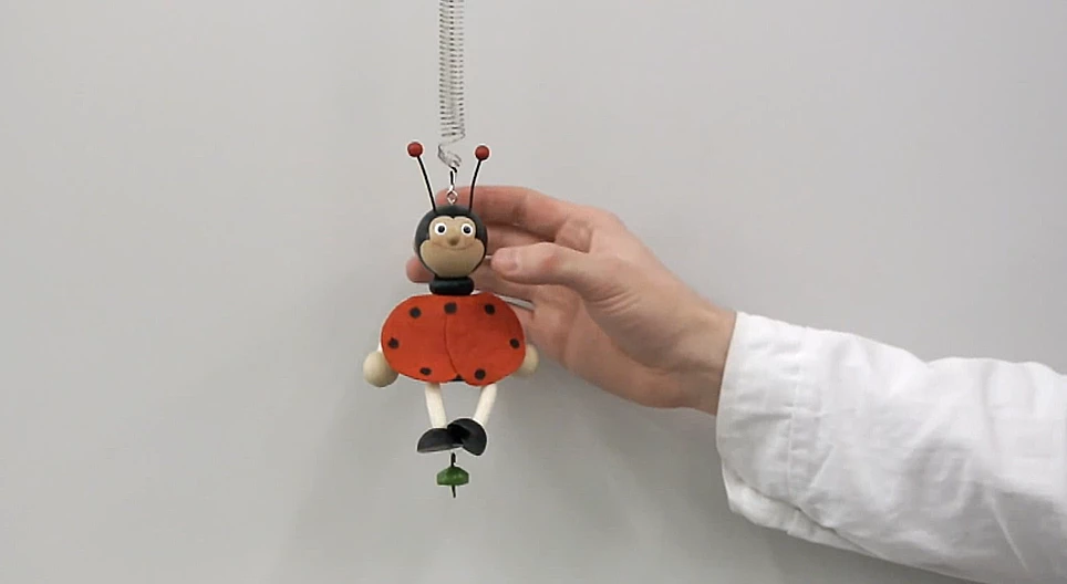 Mass dependence of the period of the motion of a toy suspeded on a spring (basic)