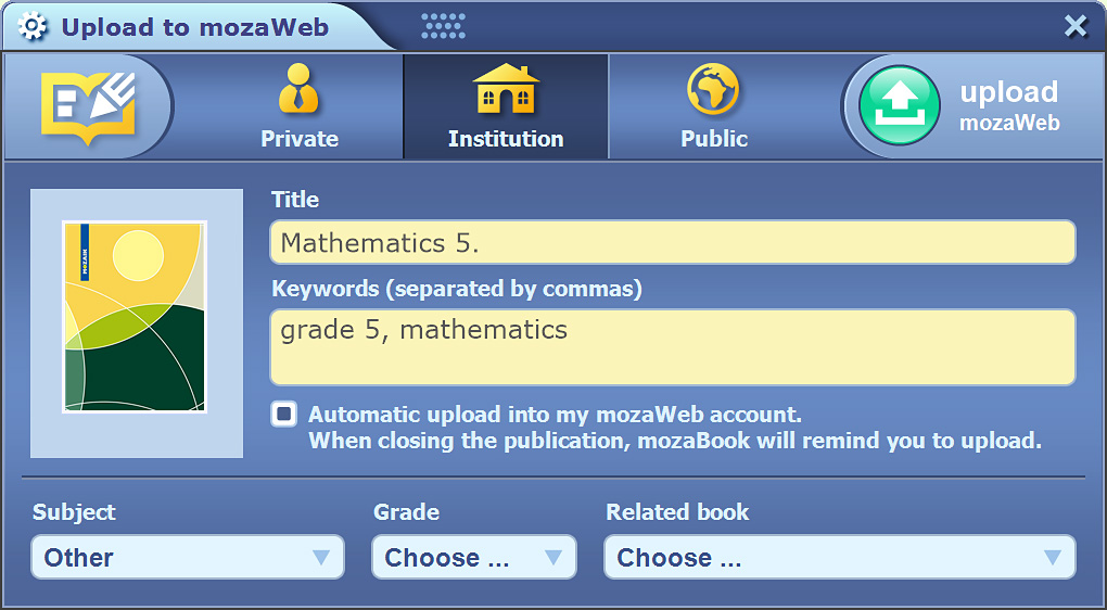 Automatic saving and publication of exercise books